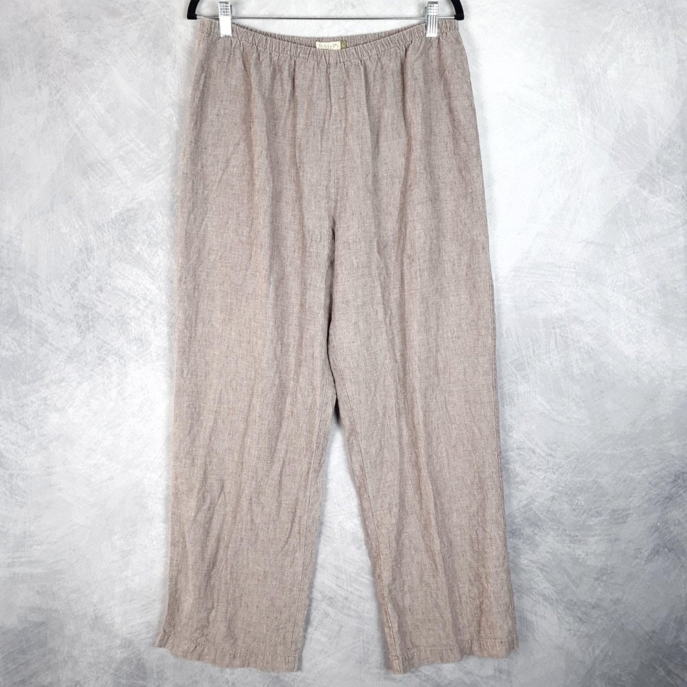 Chalet Linen Pants Womens Large Beige Pull On Elastic Waist Relaxed Ankle USA